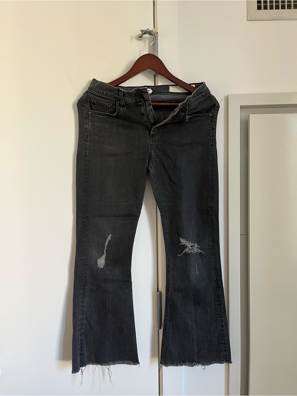 rag & bone Black Distressed Wide-Leg Jeans